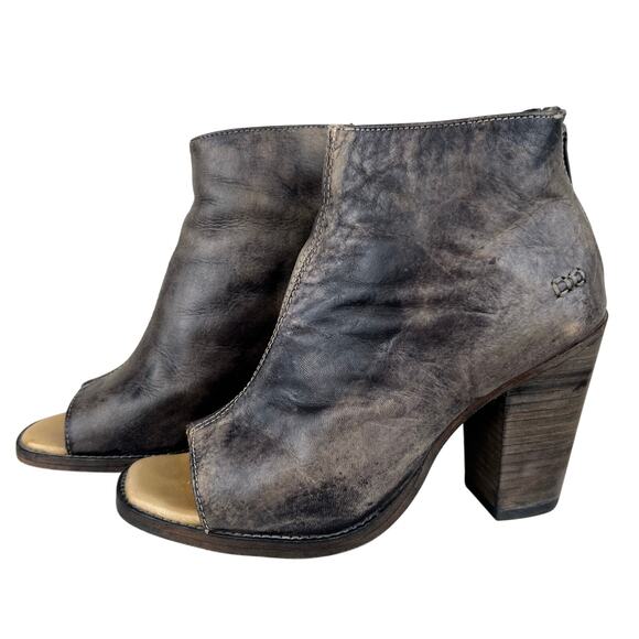 Bed Stu Onset Women's Peep Toe Distressed Gray Leather Ankle Bootie (Sz 8) - Picture 1 of 9